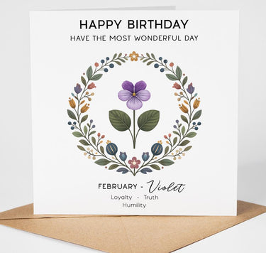 February Birth Flower Birthday Card, Violet Flower Card, Birth Month Flower Card, Floral February Birthday Card Mum Sister Aunt Nan Friend