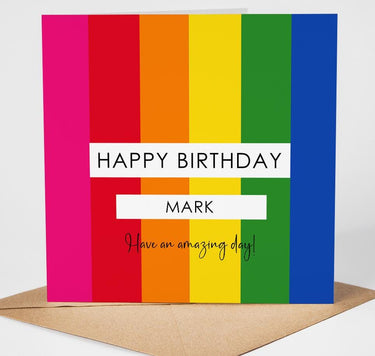 Personalised Birthday Card, Custom Name, Rainbow Design Colourful Stripes, Modern Bright Greeting  Card