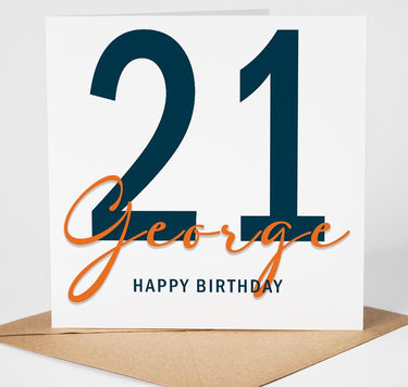 Personalised 21st Birthday Card With Name, Modern Minimalist 21 Card, Special Milestone Birthday Card For Son, Boyfriend, Grandson, Brother