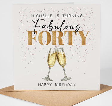 Personalised 40th Birthday Card, Fabulous Forty Card, Champagne Birthday Card, Milestone Birthday Card, Elegant Custom Name Birthday Card