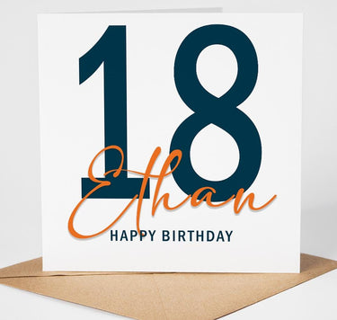 Personalised 18th Birthday Card, Modern Minimalist 18 Card, Special Milestone Birthday Card For Son, Boyfriend, Grandson, Brother