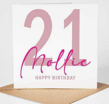 Personalised 21st Birthday Card, Custom 21 Birthday Card for Her, Minimalist Pink Milestone Birthday Card, 21st Card Friend Daughter Sister