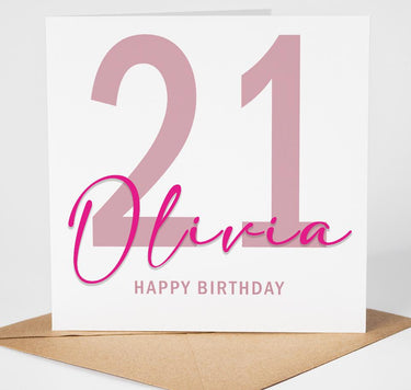Personalised 21st Birthday Card, Custom 21 Birthday Card for Her, Minimalist Pink Milestone Birthday Card, 21st Card Friend Daughter Sister