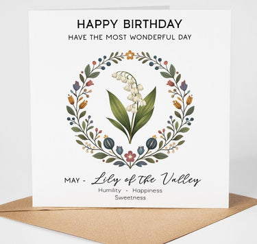 May Birth Flower Birthday Card – Lily of the Valley Floral Greeting Card, Botanical Birthday Card, Birth Month Flower for Mum Sister Friend