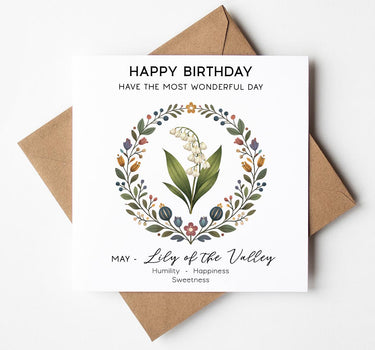 May Birth Flower Birthday Card – Lily of the Valley Floral Greeting Card, Botanical Birthday Card, Birth Month Flower for Mum Sister Friend