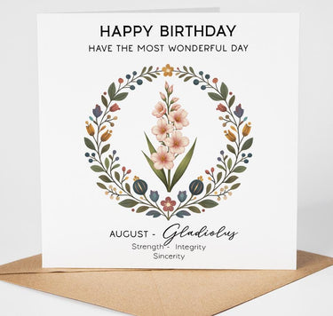 August Birth Flower Card, Gladioli Birthday Card, Birth Month Flower Card, August Birthday Greeting Card Mum Sister Aunt Special Friend Card