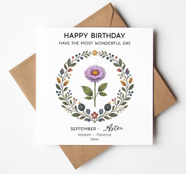 September Birth Flower Birthday Card, Birth Month Flower Card, September Birthday Card for Her, Mum Sister Aunt Special Friend Greeting Card