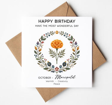 October Birth Flower Birthday Card – Botanical Birthday Card for Her, Birth Month Flower Greeting Mum Sister Auntie Special Friend Card