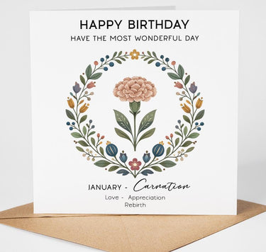 January Birth Flower Birthday Card – Floral Greeting Card, January Birthday Card for Her, Birth Month Flower Card Mum Sister Auntie Friend