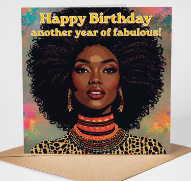 Black Woman Birthday Card, Empowering Afro Art Style Greeting Card