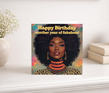 Black Woman Birthday Card, Empowering Afro Art Style Greeting Card