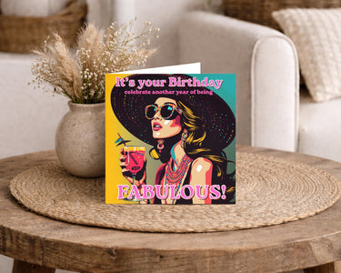 Chic Birthday Card for Her, Glamorous Woman, Colourful Fun Friend Card