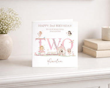 Personalised 2nd Birthday Card Girl, Fairy Birthday Card, Rose Gold Foil Card, Daughter Granddaughter Niece Age 2 Card