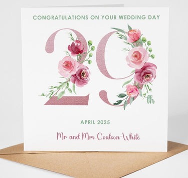 Personalised Floral Wedding Card, Custom Date, Mr and Mrs Names, Keepsake Gift