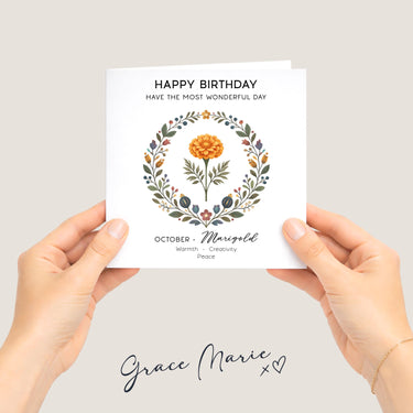October Birth Flower Birthday Card – Botanical Birthday Card for Her, Birth Month Flower Greeting Mum Sister Auntie Special Friend Card