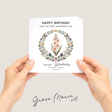 August Birth Flower Card, Gladioli Birthday Card, Birth Month Flower Card, August Birthday Greeting Card Mum Sister Aunt Special Friend Card