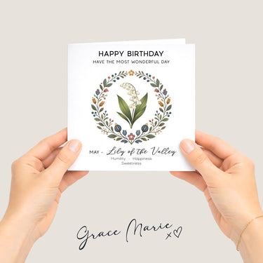 May Birth Flower Birthday Card – Lily of the Valley Floral Greeting Card, Botanical Birthday Card, Birth Month Flower for Mum Sister Friend