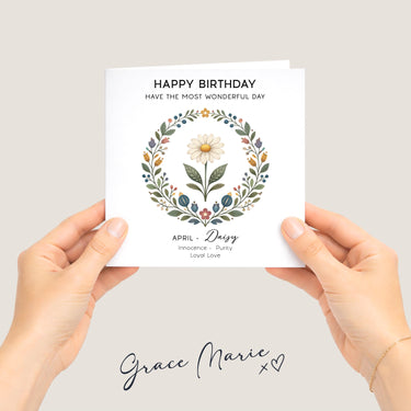 April Birth Flower Birthday Card – Daisy Floral Birthday Card for Her, Botanical April Birthday Card, Birth Month Flower, Nordic Greeting