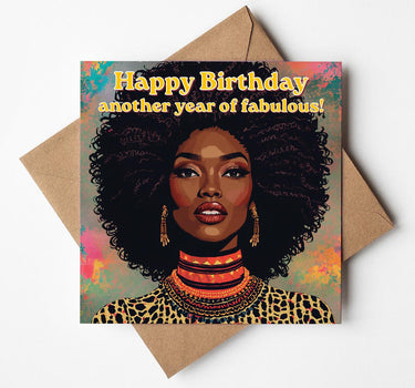 Black Woman Birthday Card, Empowering Afro Art Style Greeting Card