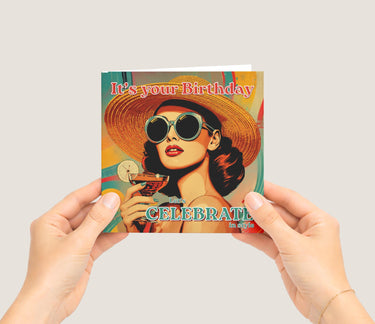Chic Pop Art Birthday Card, Glam Retro Fashion Illustration, Classy Woman Celebration