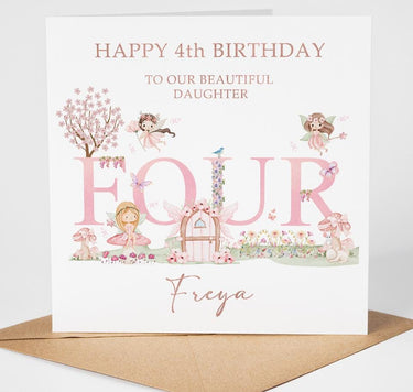 Personalised Fairy 4th Birthday Card, Daughter, Granddaughter, Niece, Foil Finish