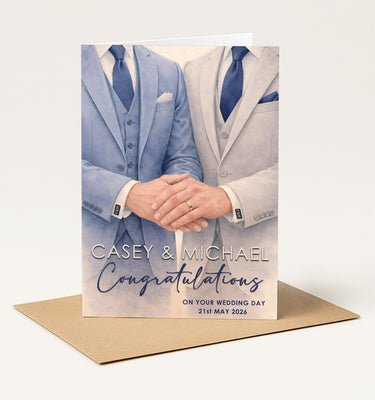 Personalised Wedding Card for Two Grooms – Same-Sex Marriage Congratulations (5" x 7")