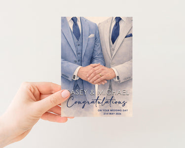 Personalised Wedding Card for Two Grooms – Same-Sex Marriage Congratulations (5" x 7")