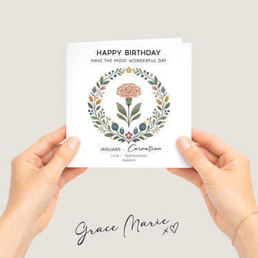 January Birth Flower Birthday Card – Floral Greeting Card, January Birthday Card for Her, Birth Month Flower Card Mum Sister Auntie Friend