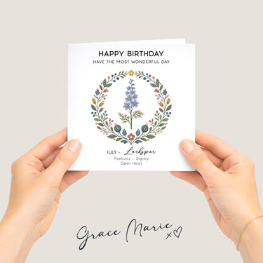 July Birth Flower Birthday Card – Larkspur Card, July Birthday Card for Her, Birth Month Flower Greeting Card, Nordic Style Floral Card